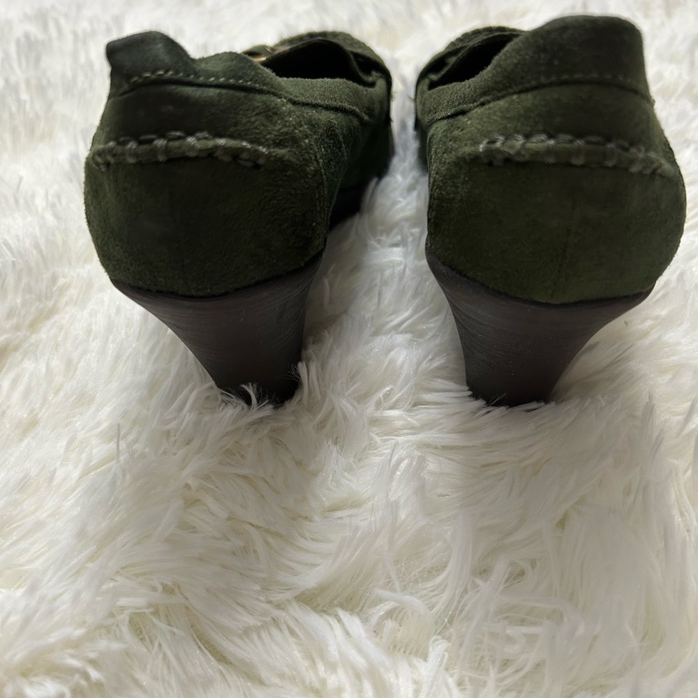 Vintage American Eagle Olive Green Suede Loafers w/ Brass Buckle — Women’s - Picture 7 of 7